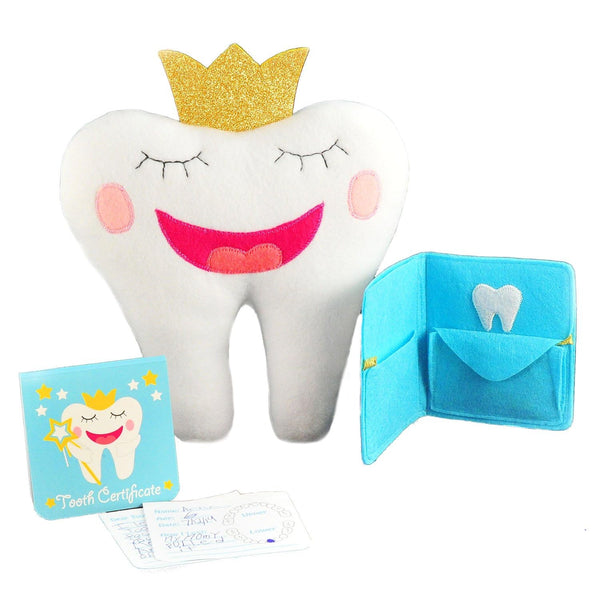Tickle & Main Tooth Fairy Pillow Kit - 3-Piece Set, 9 x 8 in Felt Cover - Holder Pocket, Interactive Notepad & Photo Pouch - Boys Kit & Gifts for Girls Ages 5-10 - image 1