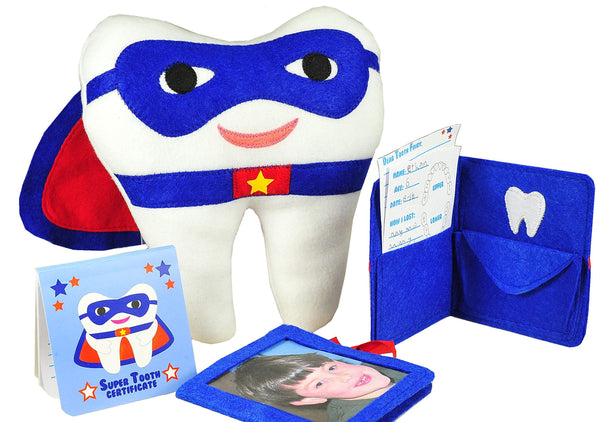 Tickle & Main Tooth Fairy Pillow - 3-Piece Superhero Set, 8" x 8", Multicolor Felt - Pocket, Notepad & Photo Pouch - Lost First Tooth Gift for Boys Ages 5-10 - image 1