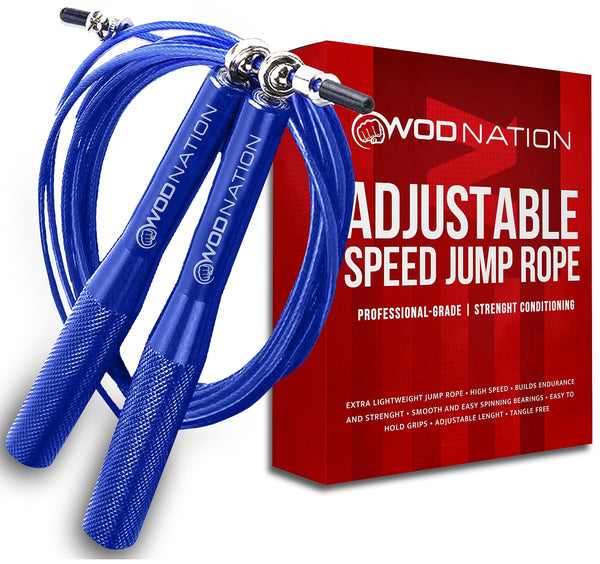 WOD Nation Adjustable Jump Rope - Boxing & HIIT Skipping - Smooth 360° Rotation Ball Bearing Jump Rope - Adjustable 10 ft Length Exercise Equipment - Blue, PVC Cable - image 1