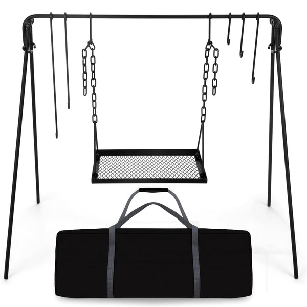 Bruntmor Grill Swing Campfire Cooking Stand BBQ Grill for Cookware & Dutch Oven Adjustable Collapsible Legs with Hooks & Accessories & Carrying Case Black - image 1