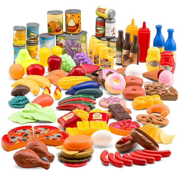 Jaxojoy 122 Piece Pretend Food Set for Kids - Food Toys for Kids Kitchen Set - Pretend Play Kitchen Accessories and Playset for Interactive and Imaginative Activities - image 1