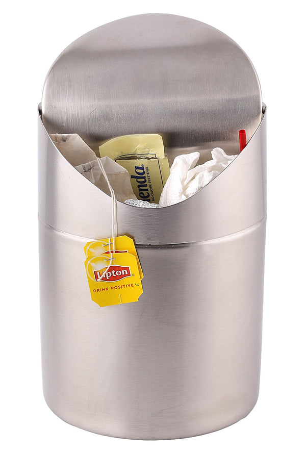 Estilo Mini Countertop Trash Can | Brushed Stainless Steel, Swing Top Lid Trash Bin, Silver 1.5 L / 0.40 Gallon | Kitchen Countertop, Bedroom, Bathroom, Home Office, Desktop, Table Top Trash Can - image 1