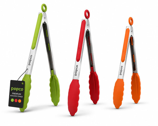 Popco 3 Piece Kitchen Tongs Set 7, 9, 12 Inch - Stainless Steel Nonstick Tongs with Silicone Tips - Heat Resistant and Dishwasher Safe for Cooking, Grilling, Salad, and Everyday Serving - image 1