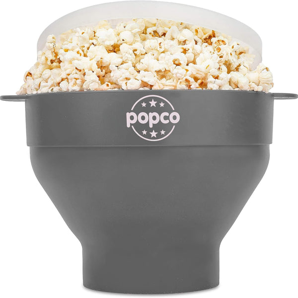 The Original Popco Silicone Microwave Popcorn Popper with Handles, Silicone Popcorn Maker, Collapsible Bowl and Dishwasher Safe - 15 Colors Available (Gray) - image 1