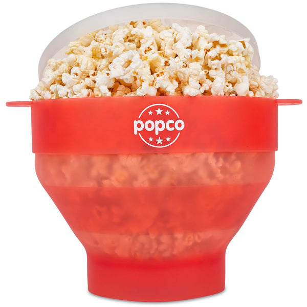 The Original Popco Silicone Popcorn Maker - Microwave Popcorn Popper - Collapsible Bowl, Heat-Resistant, Easy to Clean, Ideal for Family Movie Nights, 15-Cup Capacity - Transparent Red - image 1