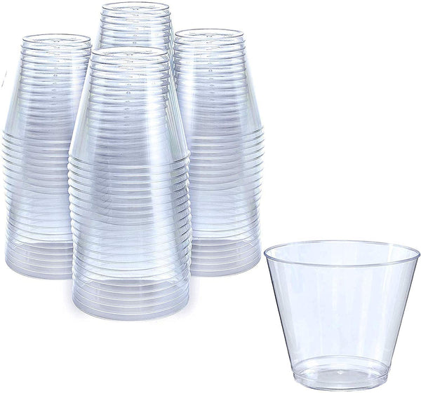 Set of 100 - 5 oz Clear Plastic Cups - Prestee Hard Disposable Drinkware - Bulk Cocktail, Wine and Punch Tumblers - Party and Event Drinking Cups - image 1