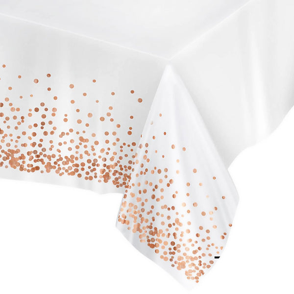Prestee Rose Gold Plastic Table Cloth Disposable, 4 Pack - 54x108 Inch Rectangle Tablecloths for Wedding and Party - Heavy-Duty, Waterproof Table Covers - Pink and Gold, For Birthday or Fine Dining - image 1