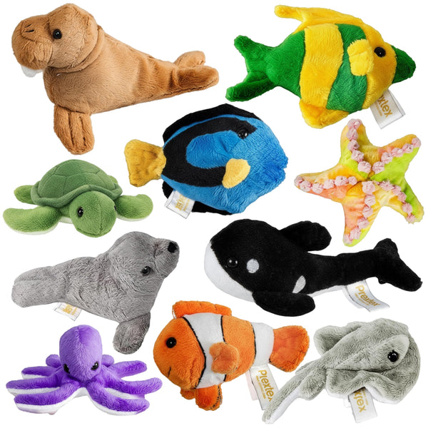 PREXTEX 10 Piece Plush Soft Stuffed Sea Animals - Small Stuffed Animals Bulk - Playset Plush Assortment, Turtle, Stingray, Nemo Fish, Killer Whale and More - Bulk - image 1