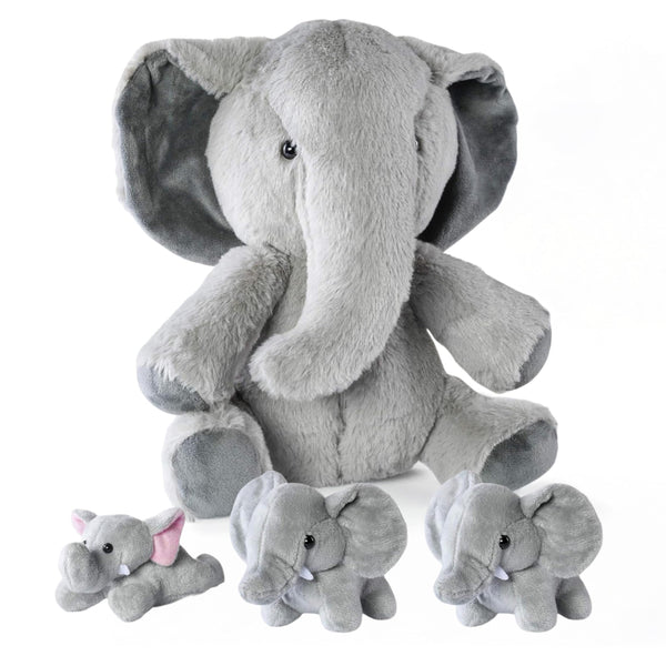 Prextex Plush Elephant Toys - Stuffed Animal with 3 Baby Elephant Figures - Zipper, Toys for Kids 3+ - image 1