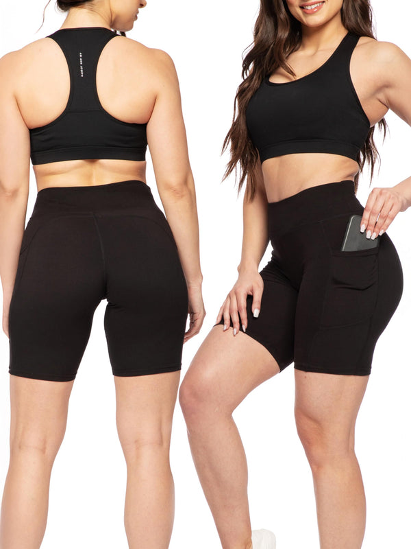 SATINA Biker Shorts for Women – 8-Inch High Waist Yoga Shorts with Pockets – Buttery Soft Peach Skin Fabric, Stretchy Tummy Control – Moisture-Wicking – Black, XX-Large – Regular & Plus Sizes - image 1