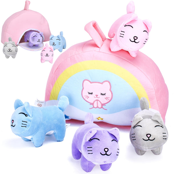 PixieCrush Set of 5 Mini Cat Stuffed - Plush Kittens with Rainbow Bag - Baby Kitten Stuffed Toys - Soft Kitty Toys - Ideal for Decorating and On-The-Go Fun (Multi-Colored) - image 1