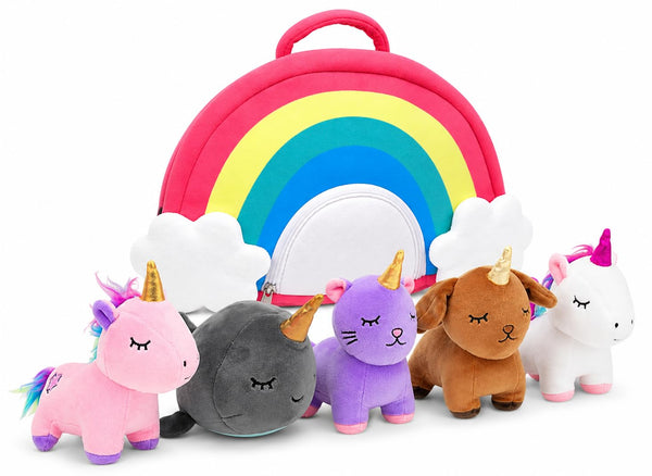PixieCrush Unicorn Stuffed Animal Set - 5 Plush Toys for Girls with Narwhal, Puppycorn, Kittycorn and Rainbow Unicorn - Soft Plushies with Carry Case - Gift for Kids Ages 3 and Up - image 1