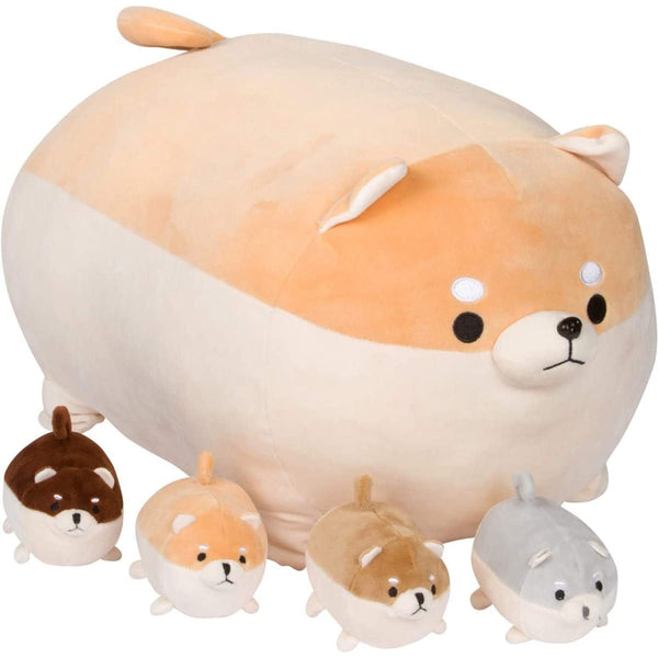 PixieCrush Stuffed Dog Toy - Cute Plushies Shiba Inu Mommy with 4 Puppies - Adorable Plush Pillow for Imaginative Play - Puppy Surprise Soft Animal Toy Set for Girls - Stuffed Animals for Ages 3-8 - image 1