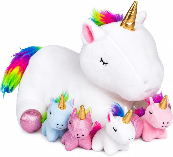PixieCrush Unicorn Stuffed Animals for Girls, Set of 5 - Mommy with Babies - Magical Giant Stuffed Animal - Enchanting Unicorn with Babies Set - Plush Animals for Kids - image 1