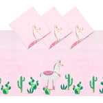 Sparkle and Bash Rectangular Plastic Table Cover - Llama Cactus Tablecloth for Birthday Decor - Disposable Light Pink Tabl...
