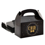 BLUE PANDA Kids Party Treat Kit - 24 Black Matte & Gold Foil Gable Paperboard Favor Boxes - Birthday Grab & Candy Boxes Pa...