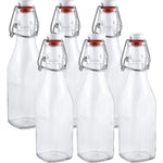 Estilo Swing Top Easy Cap Clear Glass Bottles with Caps, Round, 8.5 oz, Set of 6 - Standard Size, Flip Top Glass Bottles t...
