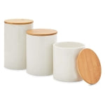 Farmlyn Creek White Ceramic Canisters - Coffee Canisters with Airtight Wood Lids - Countertop Coffee Tea Sugar Container S...
