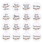 BLUE PANDA Team Bride Accessories Wedding Party Pins - 16 Pack White Lapel Buttons, 8 Designs - Bridesmaids Pins for Bache...