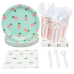 BLUE PANDA Pineapple Party Plates Cups Napkins & Flatware Set - 144-Piece Set, Mint, Pineapple - Birthday Party Supplies f...