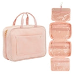 Glamlily Large Roll Up Hanging Toiletry Bag for Women, Pastel Pink Makeup Travel Organizer with S Hook for Cosmetics, Hair...