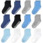 CozyWay Crew Grip Youth Socks - Non-Slip Toddler Sock with Grippers - Soft Breathable Cotton Comfort - Size 5-7T, Blue/Whi...
