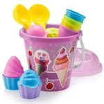 Top Race Ice Cream Sand Toys for Kids with Large 9" Bucket Pail and Spade Scoop Shovels - Kid Beach Toys | 16pcs (Pink) Ic...