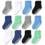 CozyWay Baby & Toddler Socks With Grippers Non Slip Crew Grip Socks for Girls and Boys Soft Comfy Cotton 3T-5T Blue White ...
