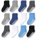 CozyWay Toddler Grip Socks - Soft Cotton Comfort & Kids Grip Socks for Toddlers - 1T-3T - Pack of 12 - Blue/White/Dark Gray