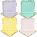 Sparkle and Bash Scalloped Paper Plates - 48 Count, 9-inch Square, Assorted Pastel & Gold Foil - Party Plates for Birthday...