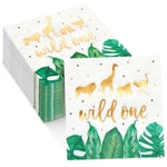 50 Pack Wild One Napkins for Jungle Safari First Birthday Party Supplies, Animal Print Napkins for Boys or Girls Party, Gr...