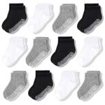 CozyWay Toddler Socks with Grippers - Non-Slip Toddler Cotton Socks for Boys & Girls - Pack of 12, Low-Cut, Size 1T-3T, Bl...