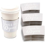 Sparkle and Bash 60th Birthday Insulated Disposable Hot Coffee Cup Sleeves - 50 Pack, Silver, 12-16 Oz - Party Favor Drink...