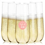 Prestee 24-Pack Stemless Plastic Champagne Flutes - 9 oz Clear Disposable Glasses for Wine, Cocktails, Mimosas - Champagne...