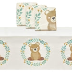 Sparkle and Bash Bear Party Tablecloth - 54" x 108" Multi-Colored Plastic - Reusable 3-Pack - Teddy Bear Birthday Tableclo...