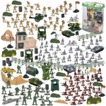 BLUE PANDA 300-Piece Army Men Action Figure Set with Zipper Bag- Red, Silver, Tan & Green Plastic Soldiers with Tanks, Pla...