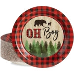 BLUE PANDA Lumberjack Baby Shower Paper Plates - 9 In, 80 Count, Buffalo Plaid - Oh Boy Plates for Baby Shower & Durable P...