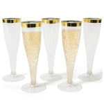 Prestee 48 Disposable Plastic Champagne Flutes With Gold Rim Glitter - Clear Toasting Glasses for Mimosa, New Year’s Eve P...