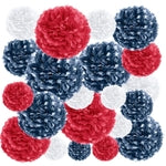 EpiqueOne 20-Piece Tissue Paper Pom Poms Party Decoration Kit - Blue, Red & White | Different Sizes - 6", 8", 10", 12" & 1...