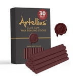 Artellius Sealing Wax Sticks - Dark Red 30-Pack - Odorless Flexible Resin for Wax Seal Stamps - Colored Hot Glue Sticks Fi...