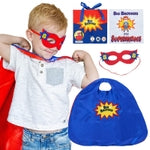 Tickle & Main Big Brother Gifts for Boy - 3-Piece Satin Superhero Cape & Mask with Storybook, Ages 2+, X-Large, Blue/Red/Y...