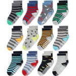 CozyWay Toddler Grip Crew Socks - Non-Slip Grip Crew for Active Play - Toddler Socks for Girls - 3T-5T, Gray/Yellow Multic...