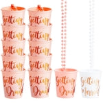 Sparkle and Bash Set of 12 Beaded Bachelorette Shot Glass Necklaces for Bridal Shower, White Bride Cup and Pink Bridesmaid...