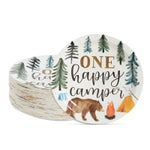 BLUE PANDA 80-Pack One Happy Camper Paper Plates - 9-Inch White Disposable Plates - Forest Bear & Campfire Design - Campin...