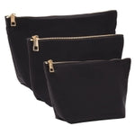 3 Piece Black Makeup Bag Set for Women, Nylon Zipper Cosmetic Pouch Organizers for Travel, Toiletries (3 Sizes)