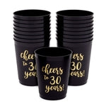 Sparkle and Bash 30th Birthday Cups & Plastic Tumblers - 16 Pack, 16 Oz, Black, Cheers To 30 Years - Party Favors & Weddin...