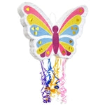 BLUE PANDA Butterfly Pinata Pull String - 16.5 x 13 x 3 In, Pink, Yellow & Blue - Rainbow & Pull-Apart Piñata for Birthday...
