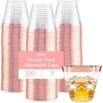 Prestee 200 Rose Gold Plastic Cups, 9oz – Elegant Hard Disposable Tumblers for Wine, Cocktails & Beverages – Clear Plastic...