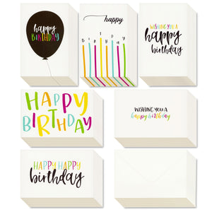 48 Pack Bulk Birthday Cards with Envelopes, Blank Inside, 6 Assorted Happy Birthday Designs for Men, Women, and Kids (4 x 6 In)
