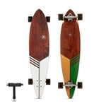 Magneto Longboard Pintail Cruiser Skateboard - 40 in Bamboo Pintail Deck, White & Brown - Surfboard Shaped Cruising Longbo...